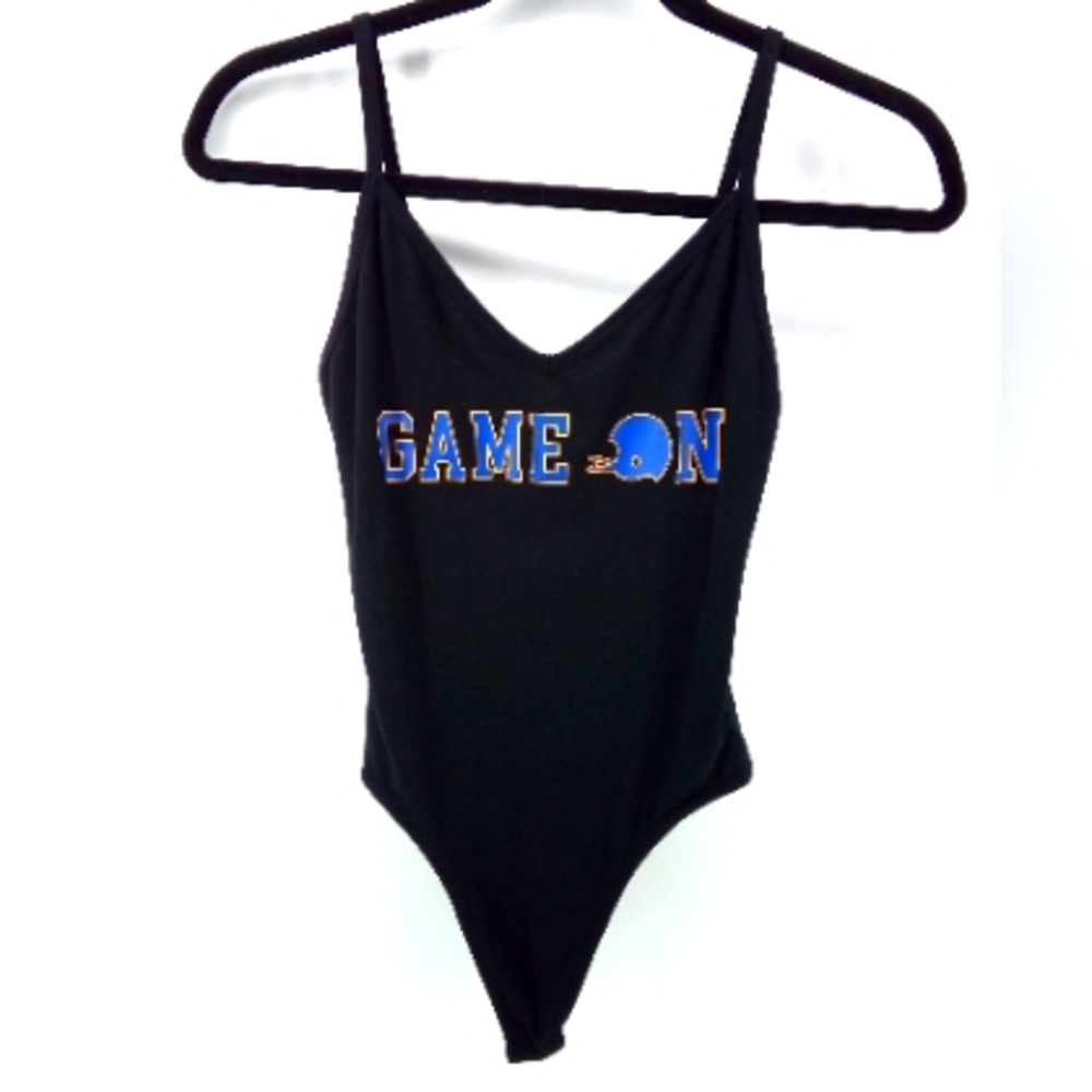 NWT PInk Victoria Secret NFL Game On Black Bodysuit 5th & Ocean S